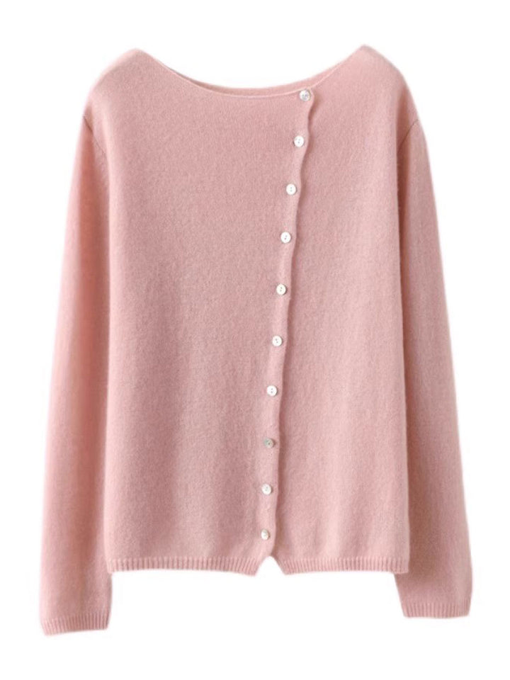 Kayla Classic Crew Neck Knitted Cardigan-Pink