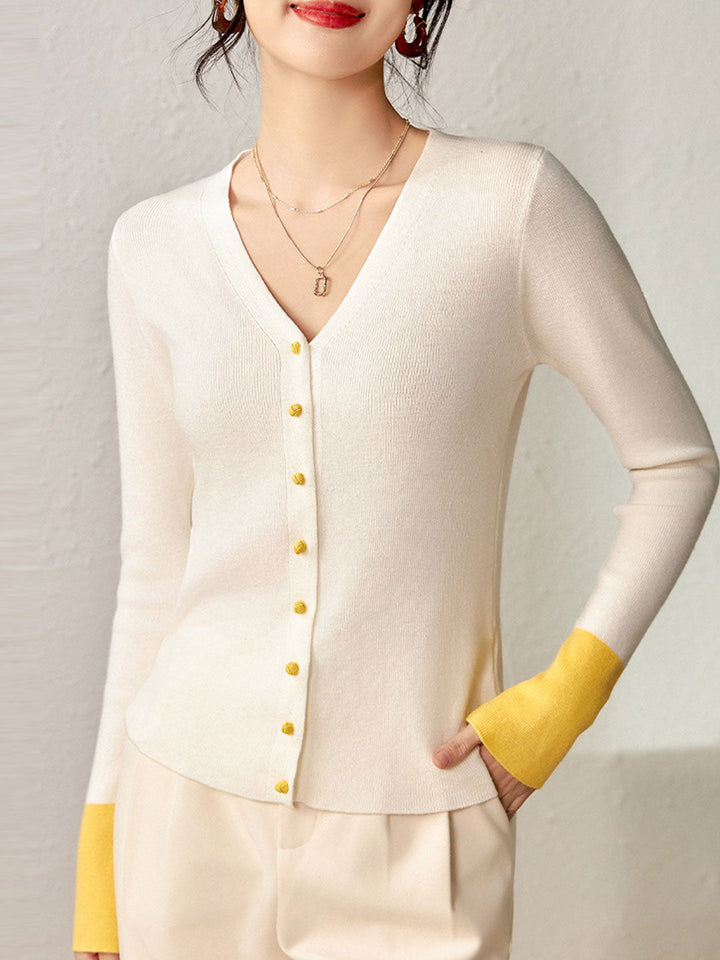 Kayla V-Neck Flared Sleeve Stitching Knitted Cardigan