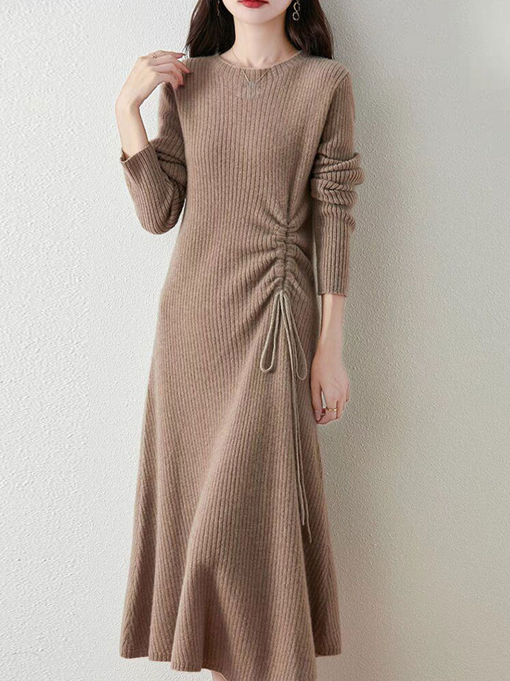 Jessica Elegant Crew Neck Solid Color Knitted Dress