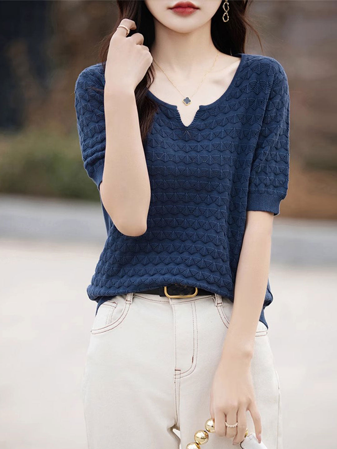 Chloe Loose Crew Neck Hooked Knitted Top