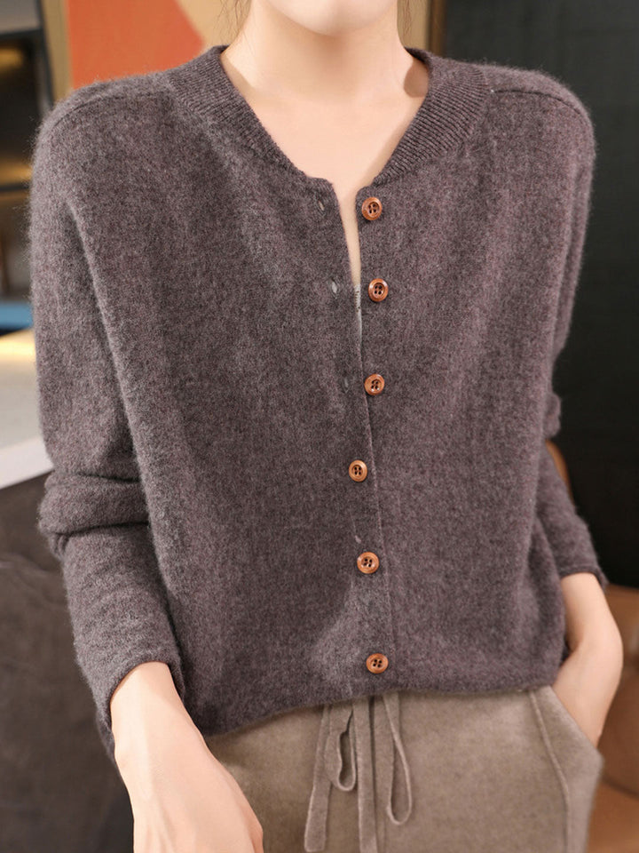 Natalie Classic Crew Neck Solid Color Knitted Cardigan