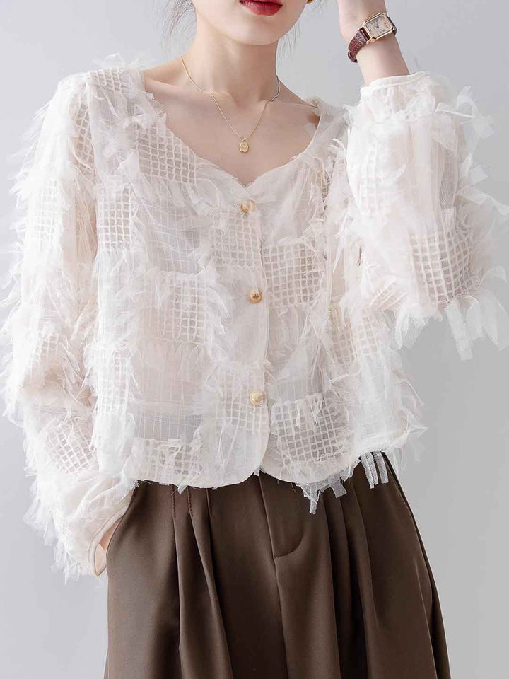 Madison Vacation Square Neck Tassel Lace Shirt