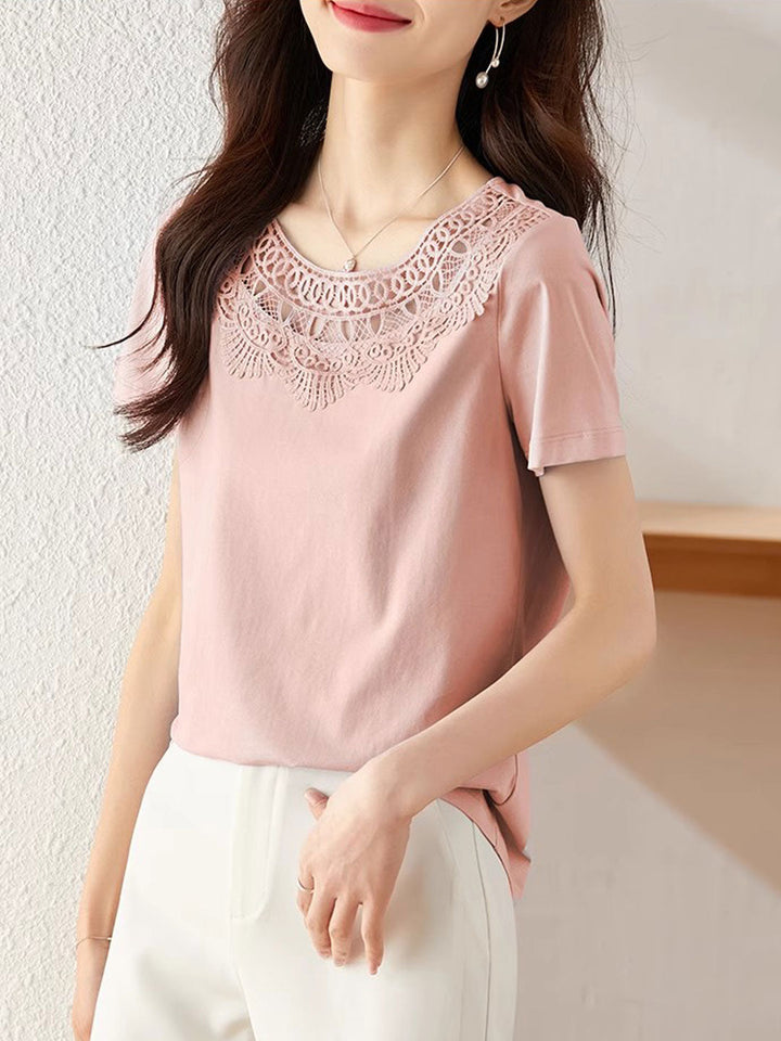 Emily Elegant Hollowed Lace Patchwork Top