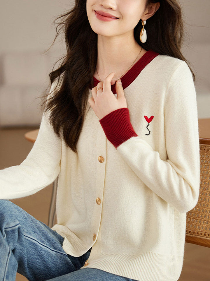 Ruby Loose Crew Neck Contrast Embroidered Knitted Cardigan