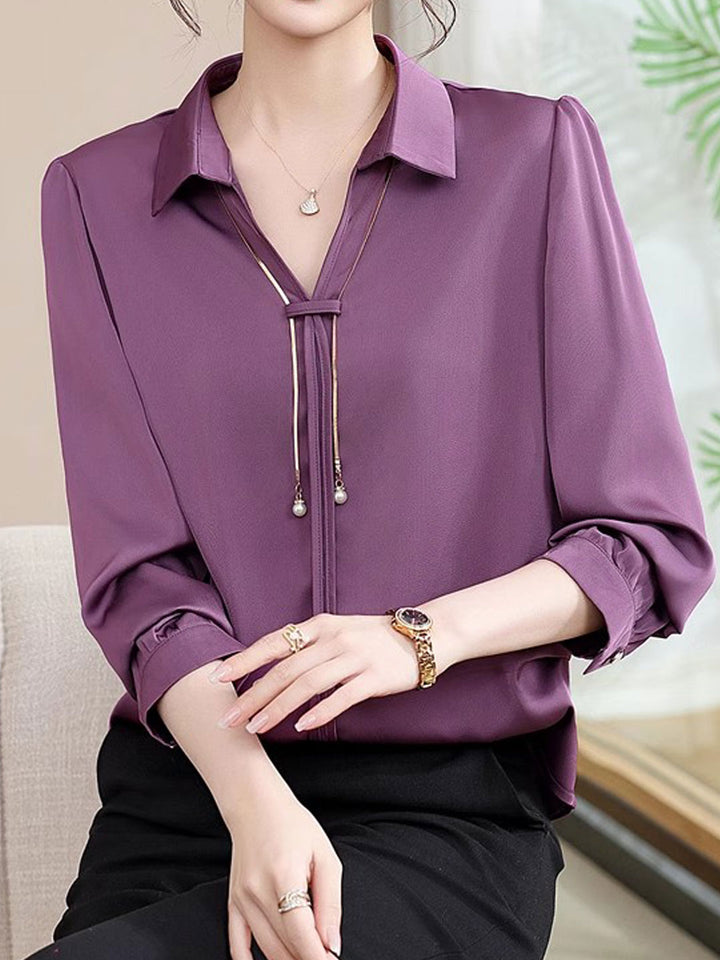 Claire Elegant V-Neck Satin Shirt