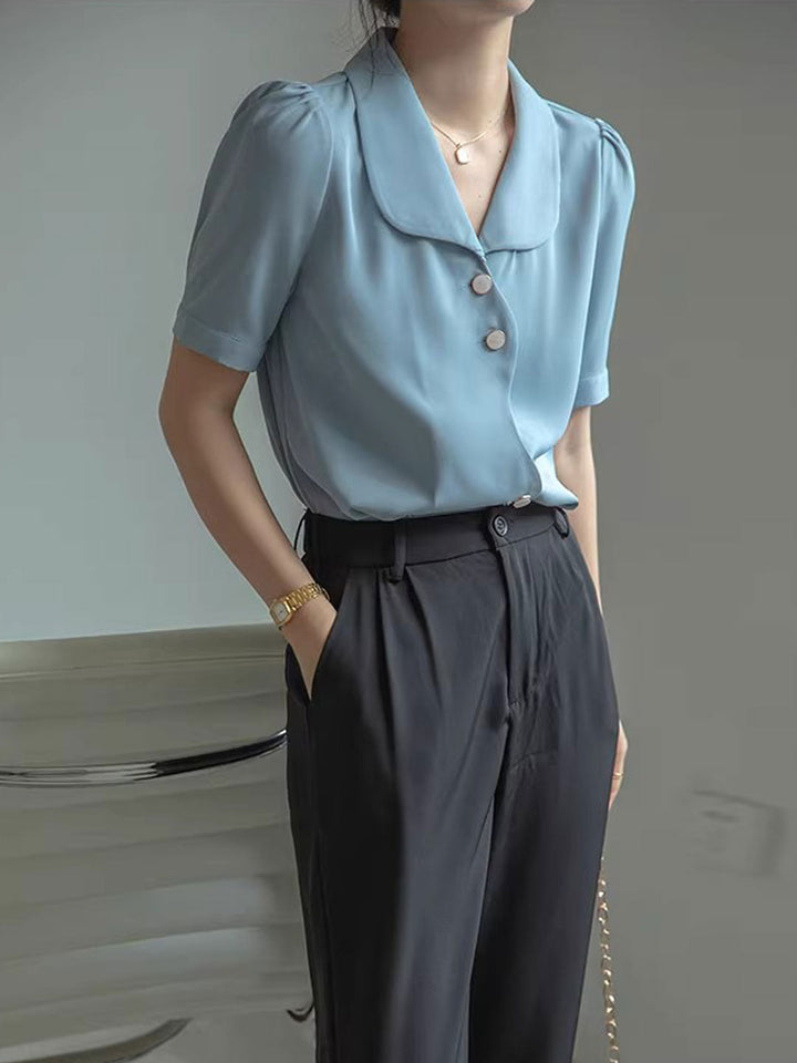 Destiny Loose V-Neck Solid Chiffon Shirt