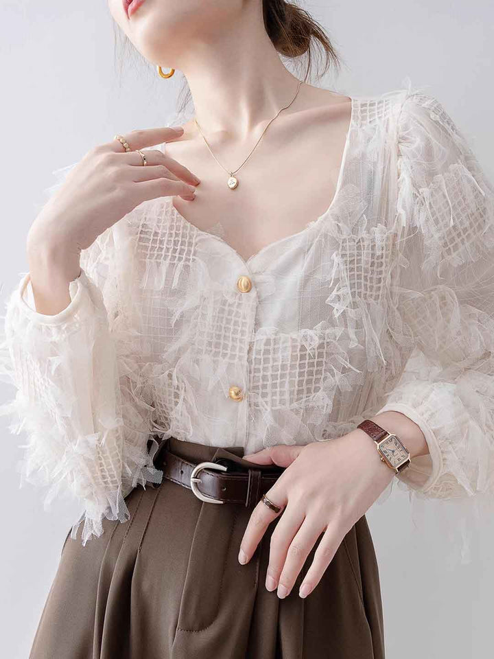 Madison Vacation Square Neck Tassel Lace Shirt