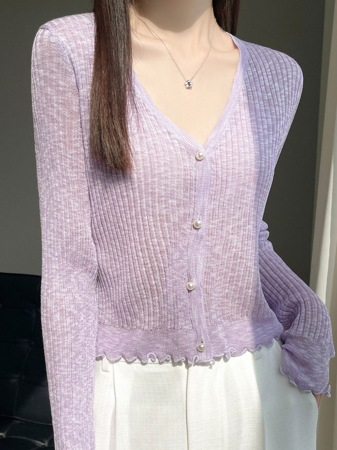 Bella V-Neck Solid Color Auricular Knitted Cardigan