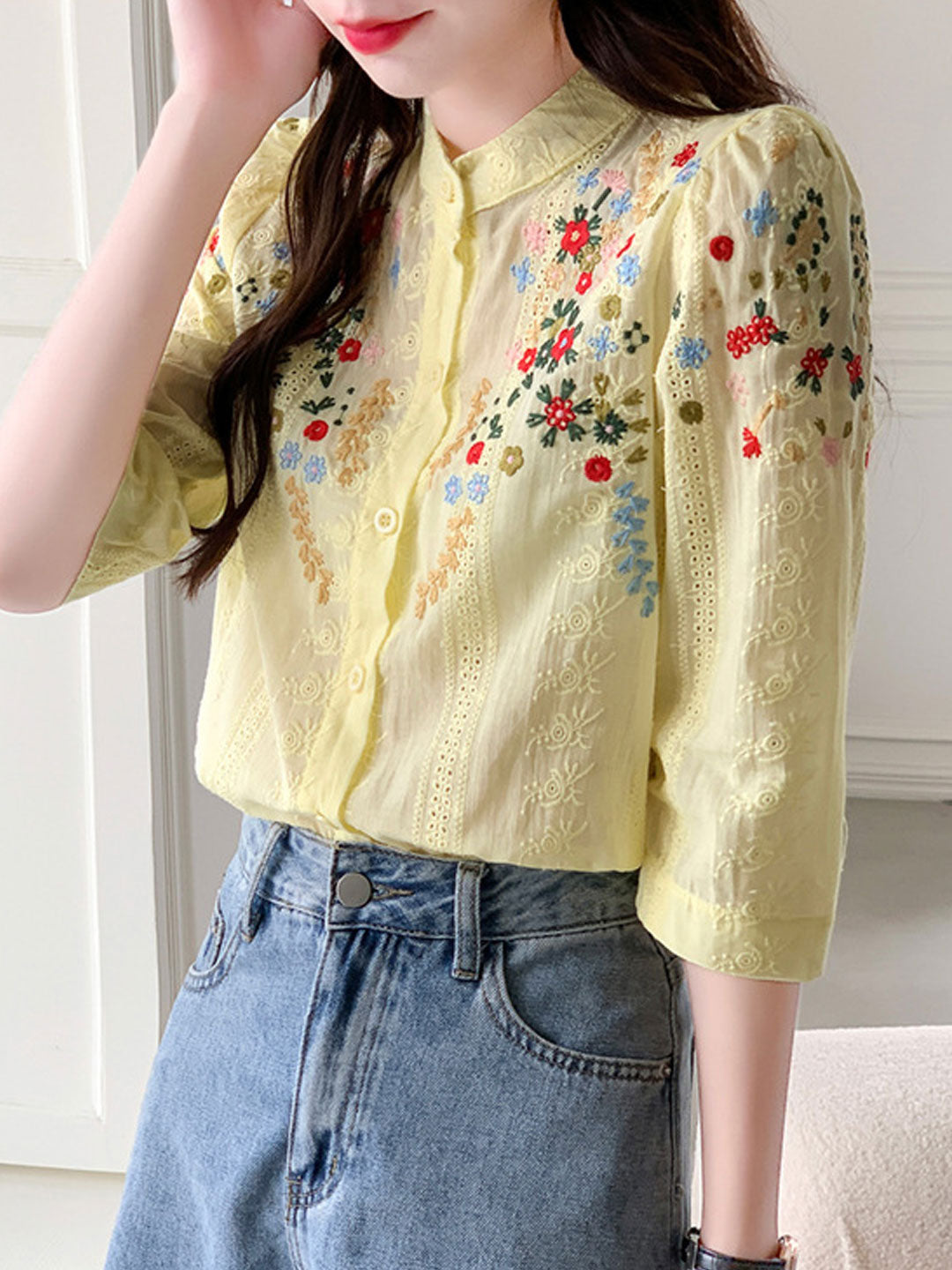 Brianna Vintage Embroidered Jacquard Top