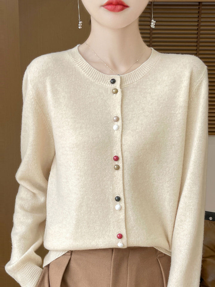 Mya Loose Crew Neck Solid Color Knitted Cardigan