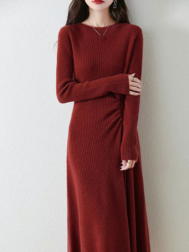 Jessica Elegant Crew Neck Solid Color Knitted Dress