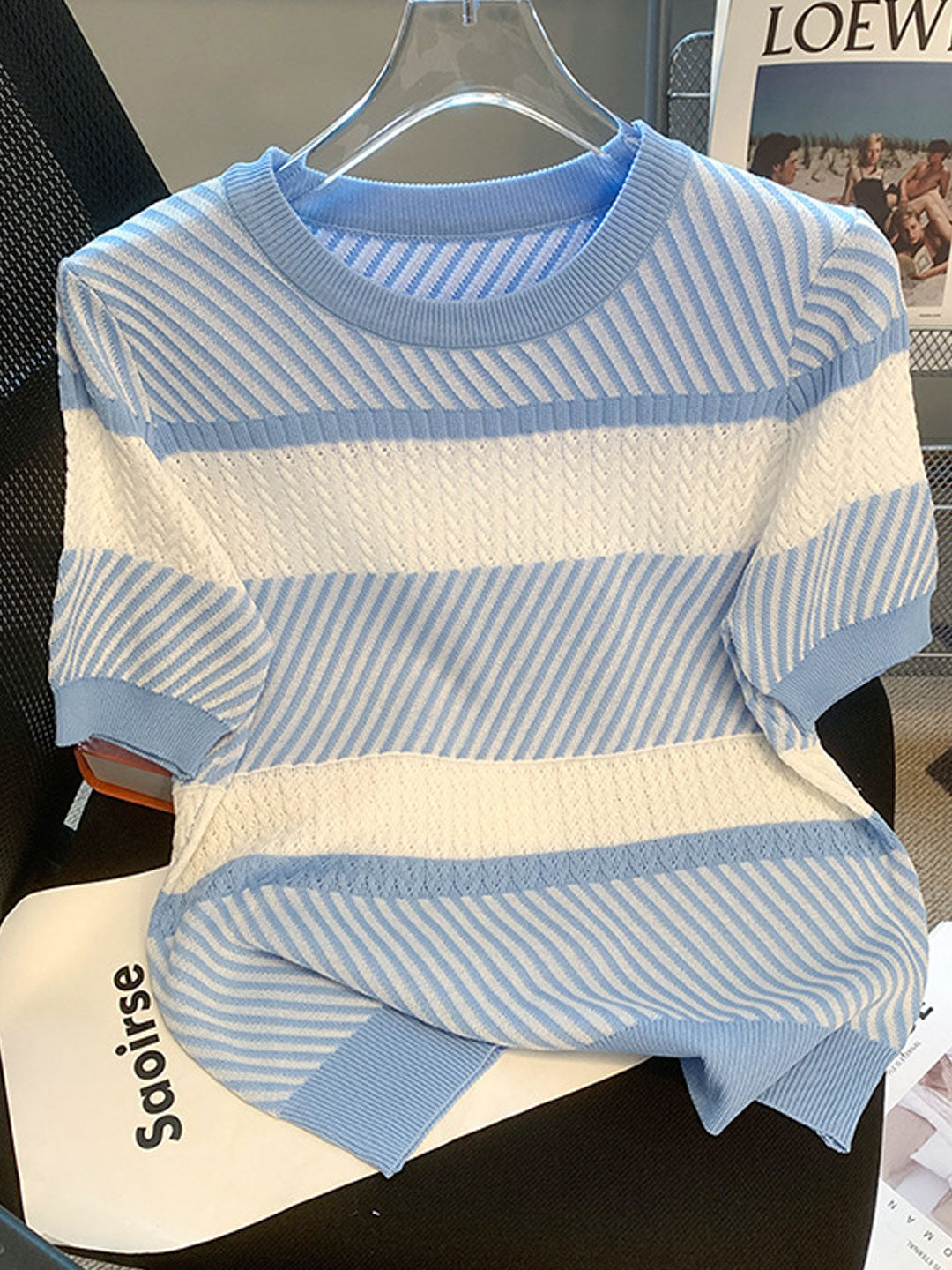 Mia Classic Crew Neck Striped Knitted Top