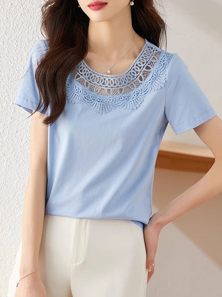 Emily Elegant Hollowed Lace Patchwork Top