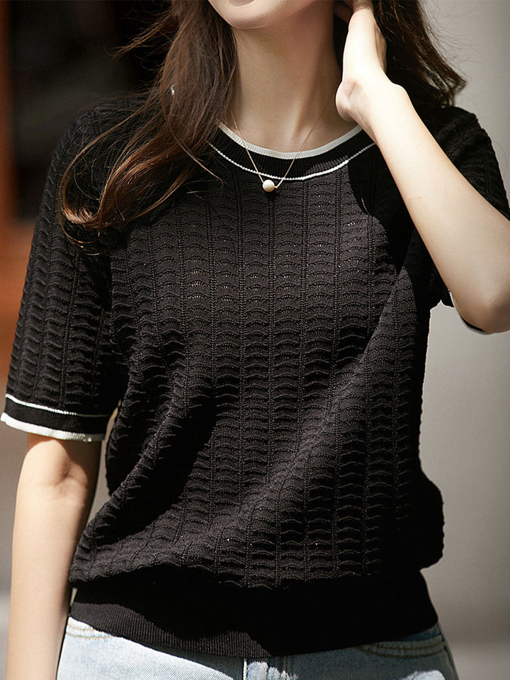 Sarah Loose Crew Neck Textured Knitted Top