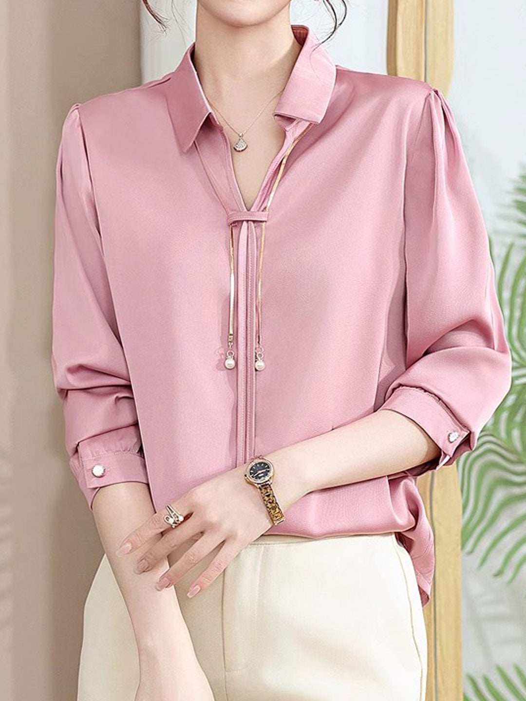 Claire Elegant V-Neck Satin Shirt