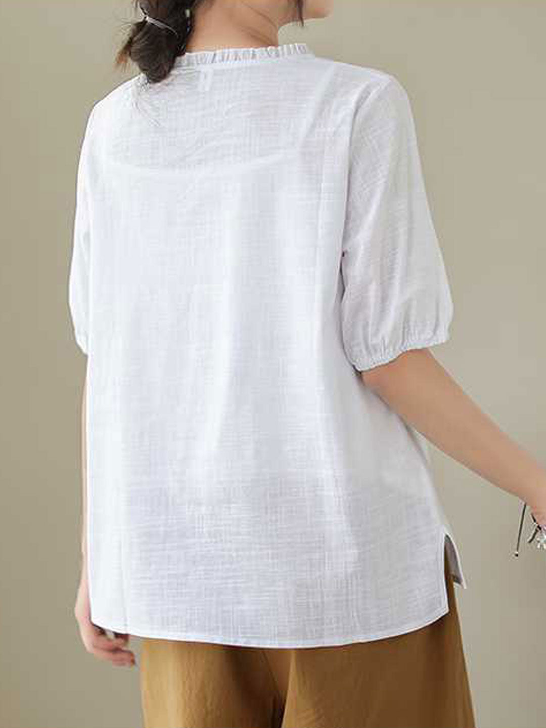 Brooke Loose V-Neck Embroidered Blouse-White