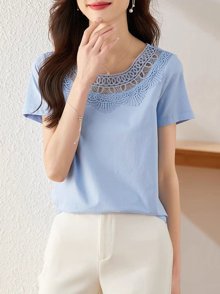 Emily Elegant Hollowed Lace Patchwork Top