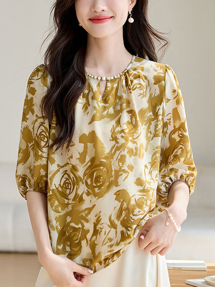 Kayla Loose Crew Neck Printed Chiffon Top