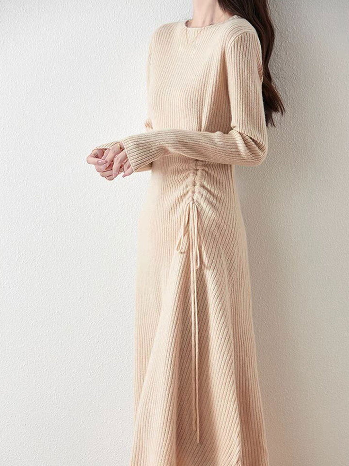 Jessica Elegant Crew Neck Solid Color Knitted Dress