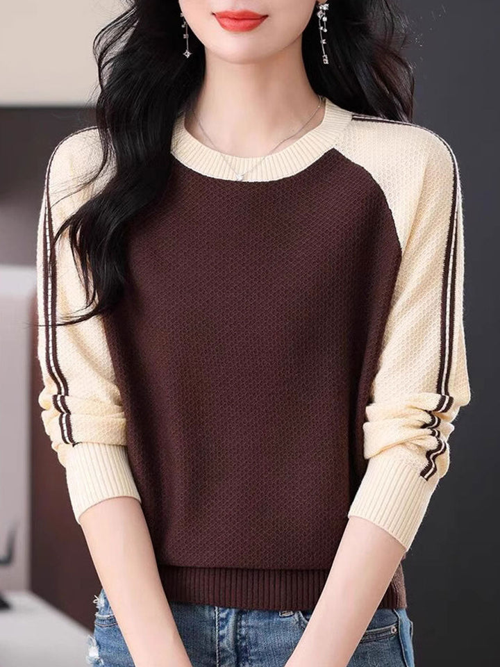 Camila Casual Crew Neck Colorblock Knitted Sweater