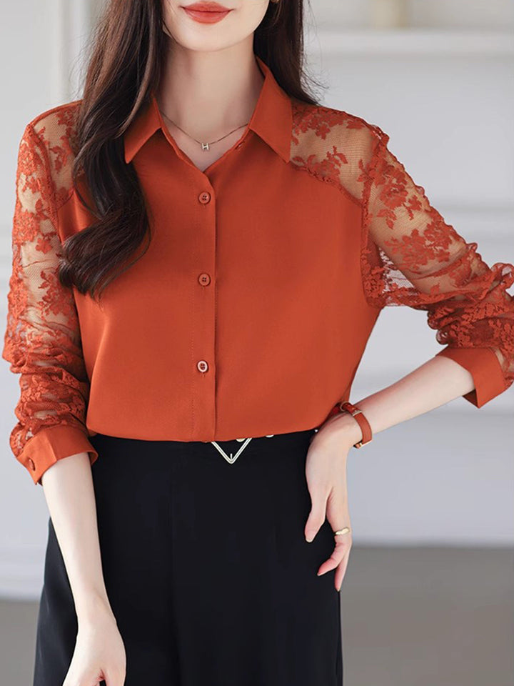 Sophie Loose Lapel Panel Lace Chiffon Shirt