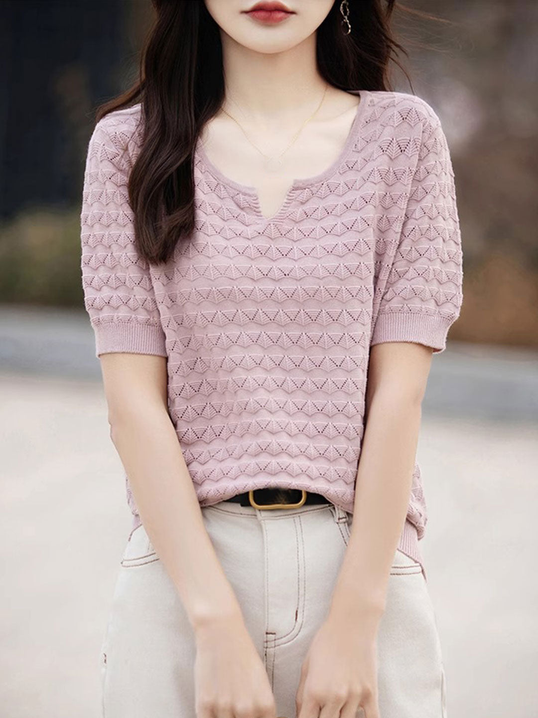 Chloe Loose Crew Neck Hooked Knitted Top