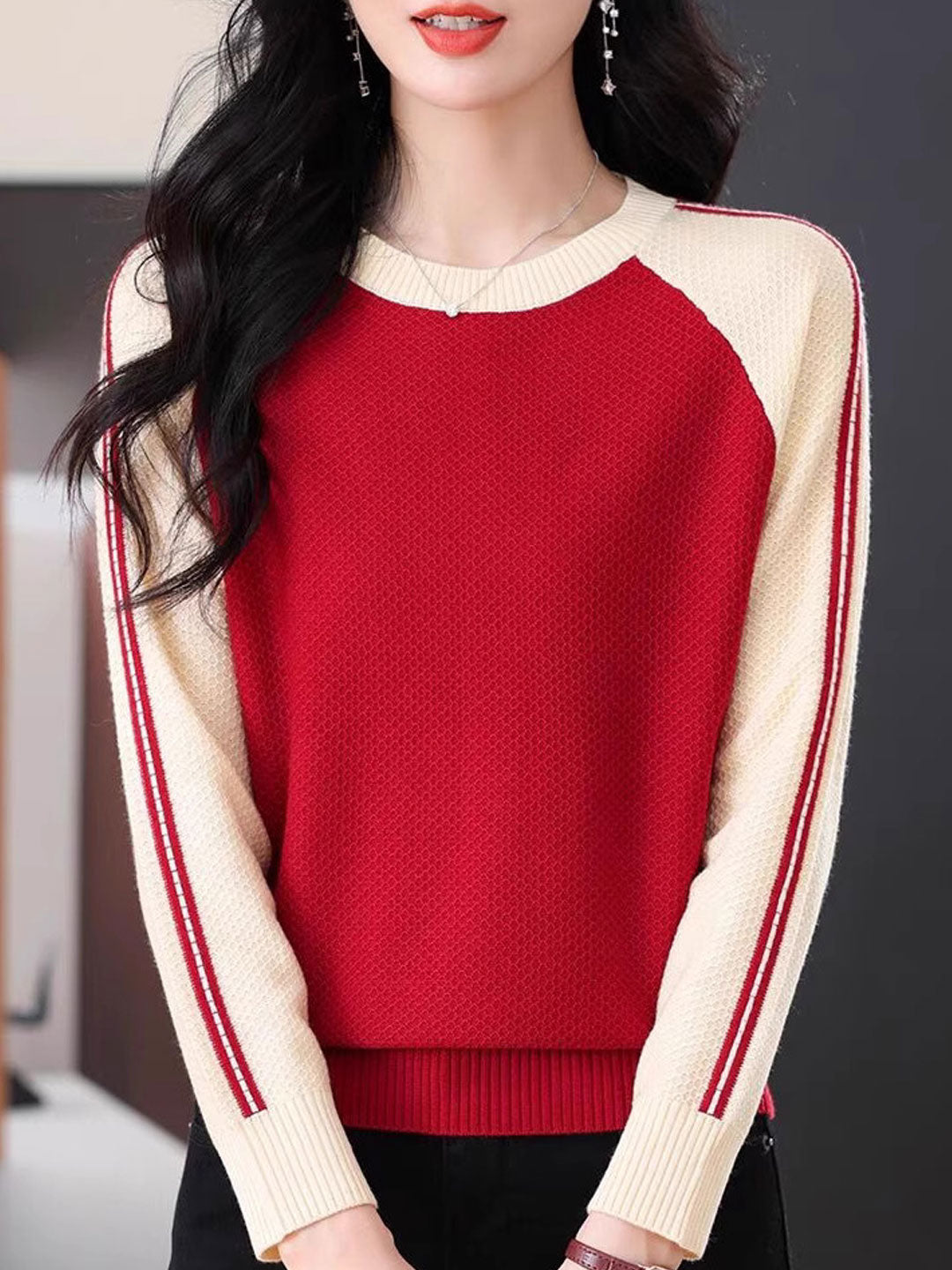 Camila Casual Crew Neck Colorblock Knitted Sweater