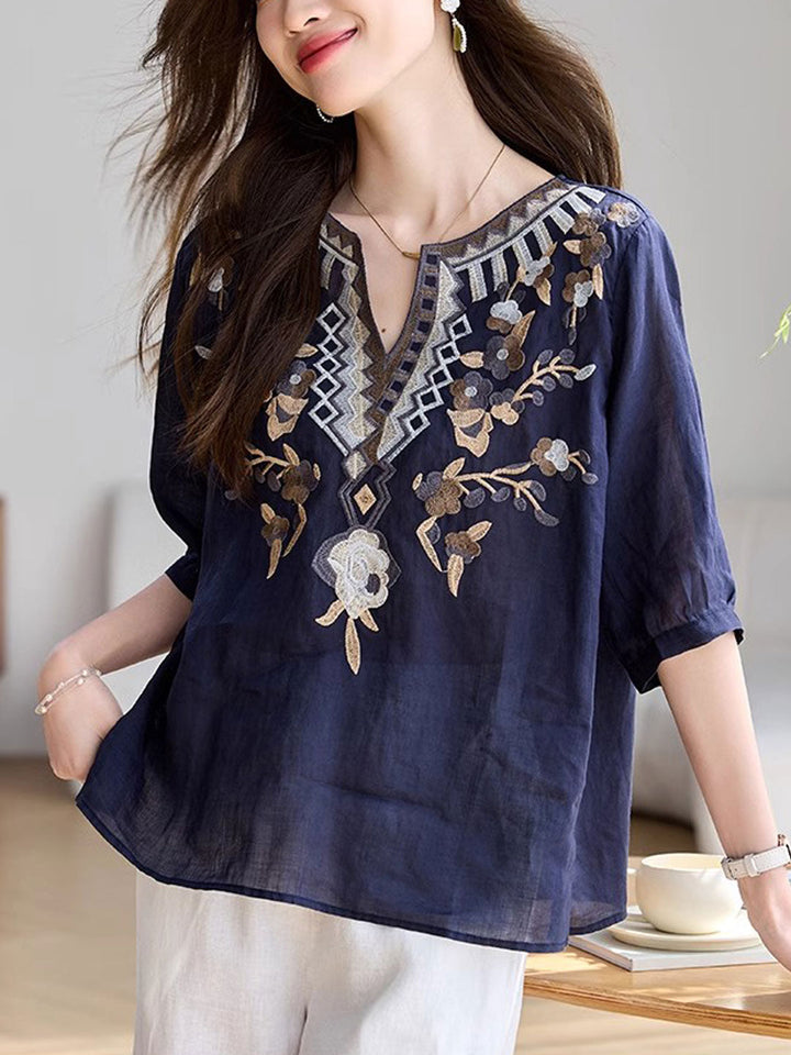 Julia Classic V-Neck Embroidered Top