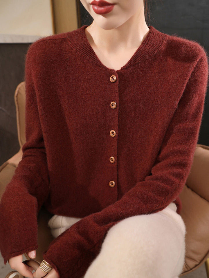 Natalie Classic Crew Neck Solid Color Knitted Cardigan