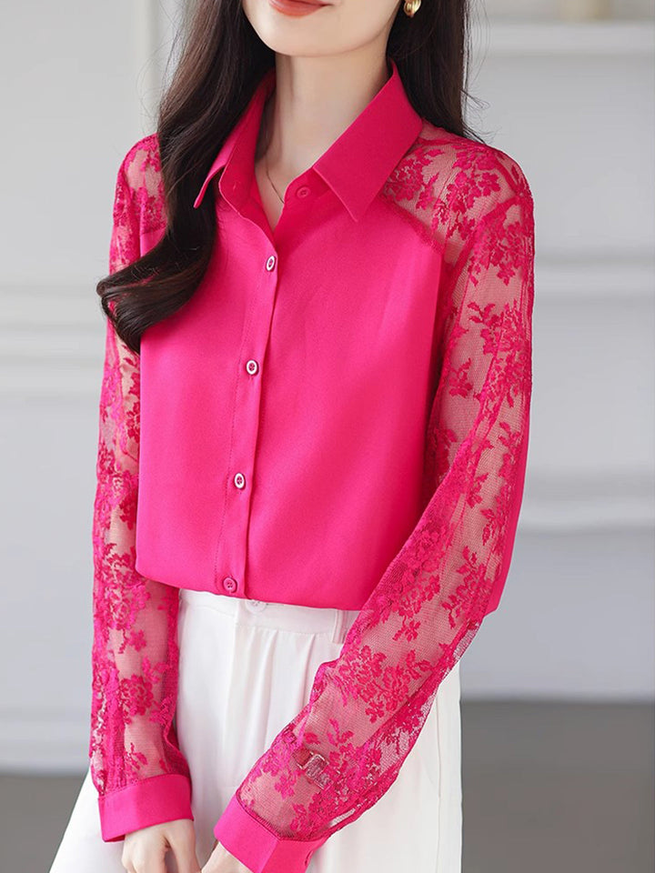 Sophie Loose Lapel Panel Lace Chiffon Shirt