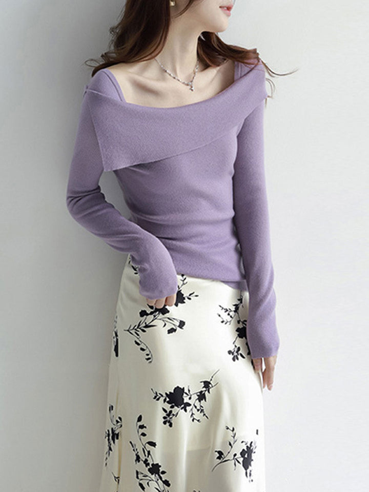 Natalie Classic Off-Shoulder Solid Color Knitted Top