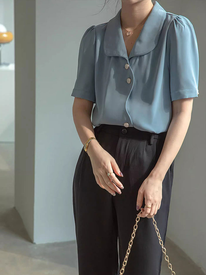 Destiny Loose V-Neck Solid Chiffon Shirt