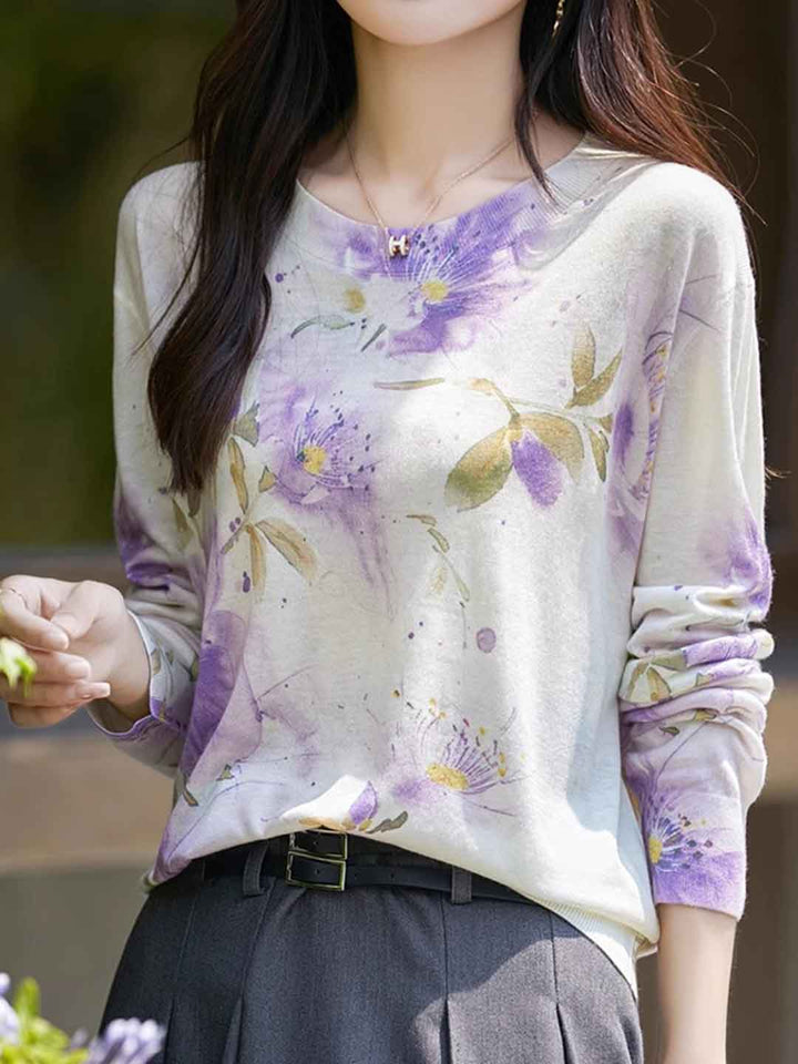 Nevaeh Casual Crew Neck Printed Wool Top