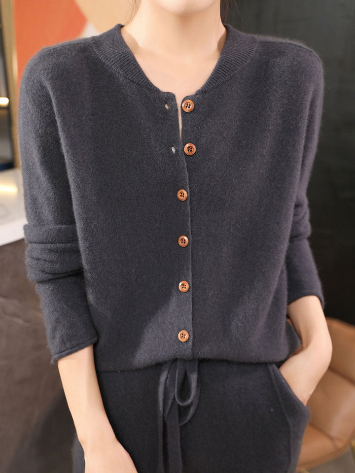 Natalie Classic Crew Neck Solid Color Knitted Cardigan