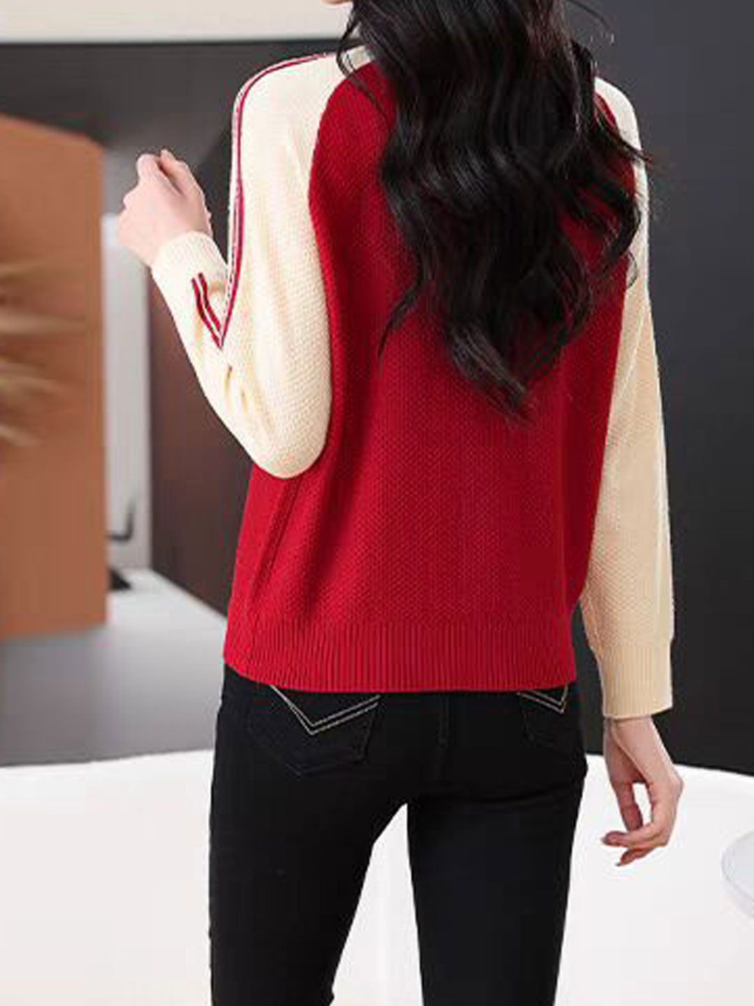 Camila Casual Crew Neck Colorblock Knitted Sweater