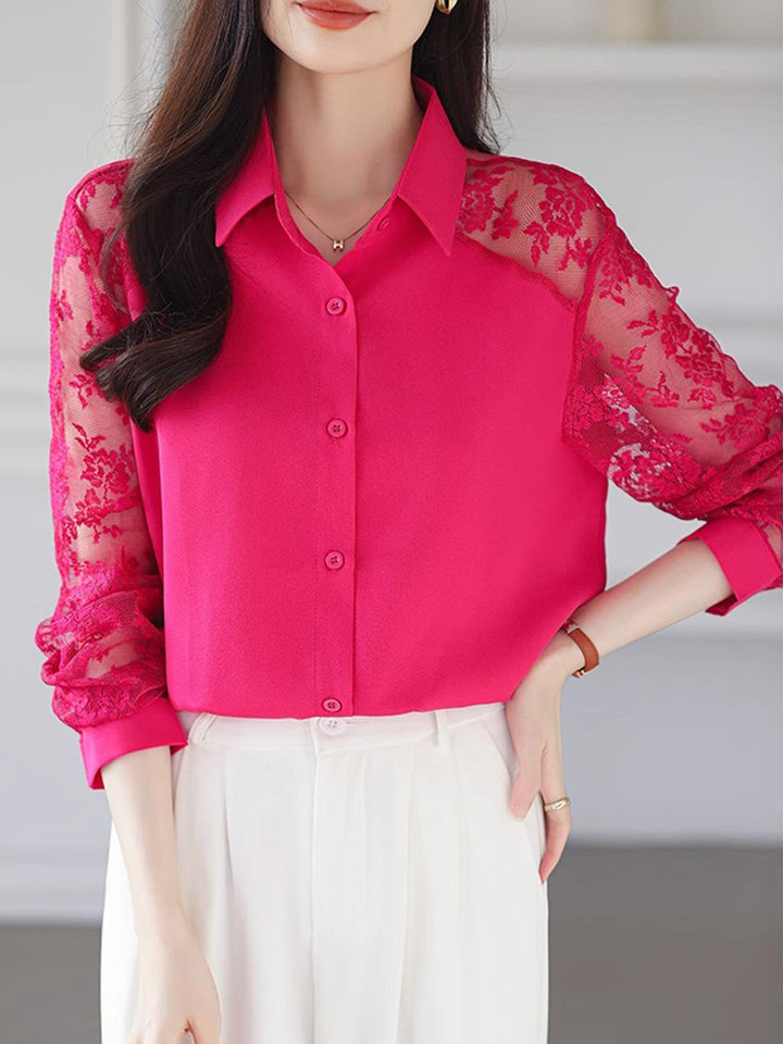 Sophie Loose Lapel Panel Lace Chiffon Shirt