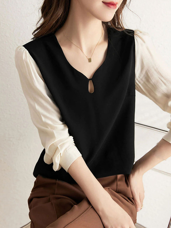 Grace Casual Contrast Chiffon Panel Top