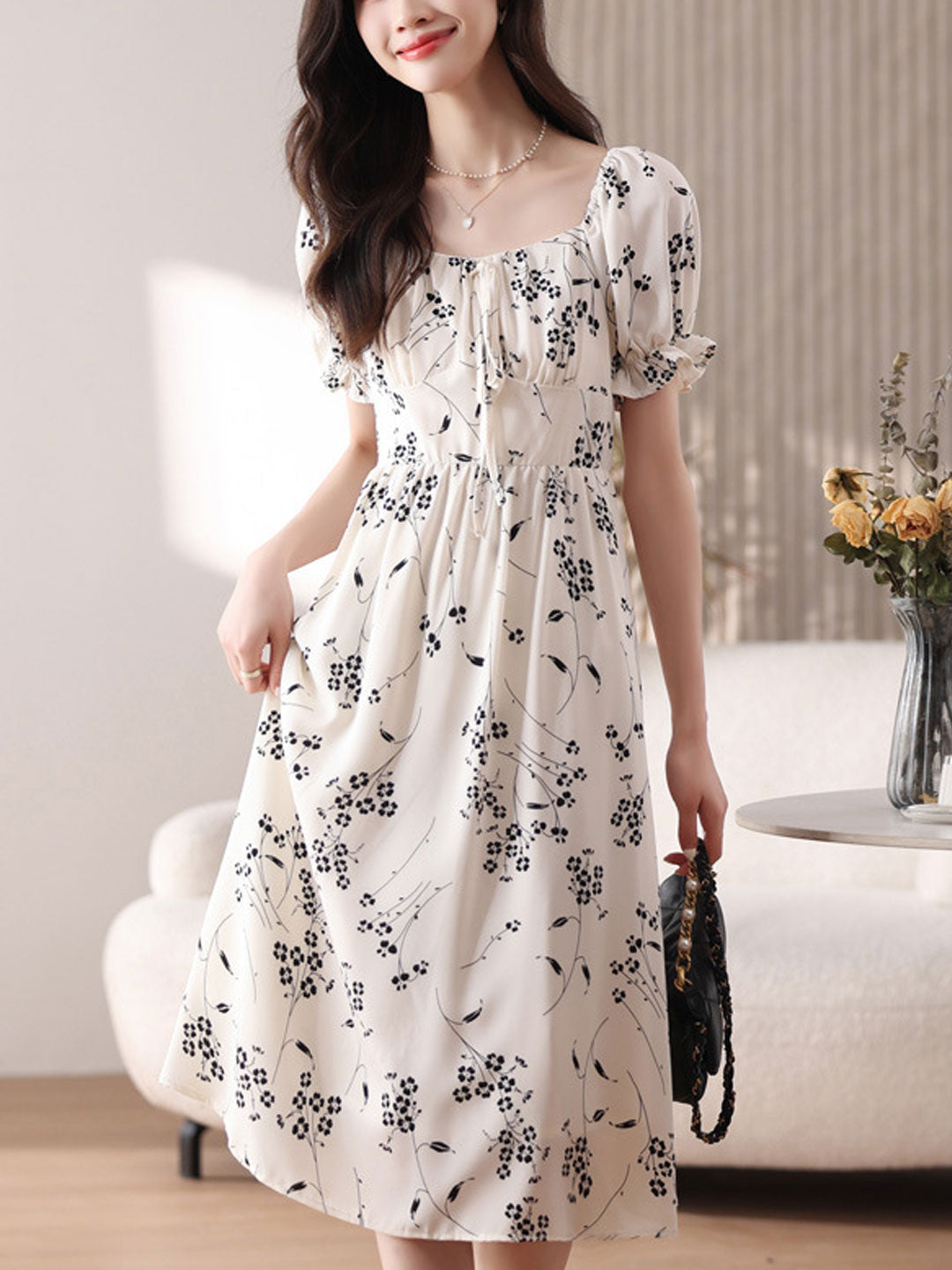 Bailey Elegant Puff Sleeve Floral Printed Dress