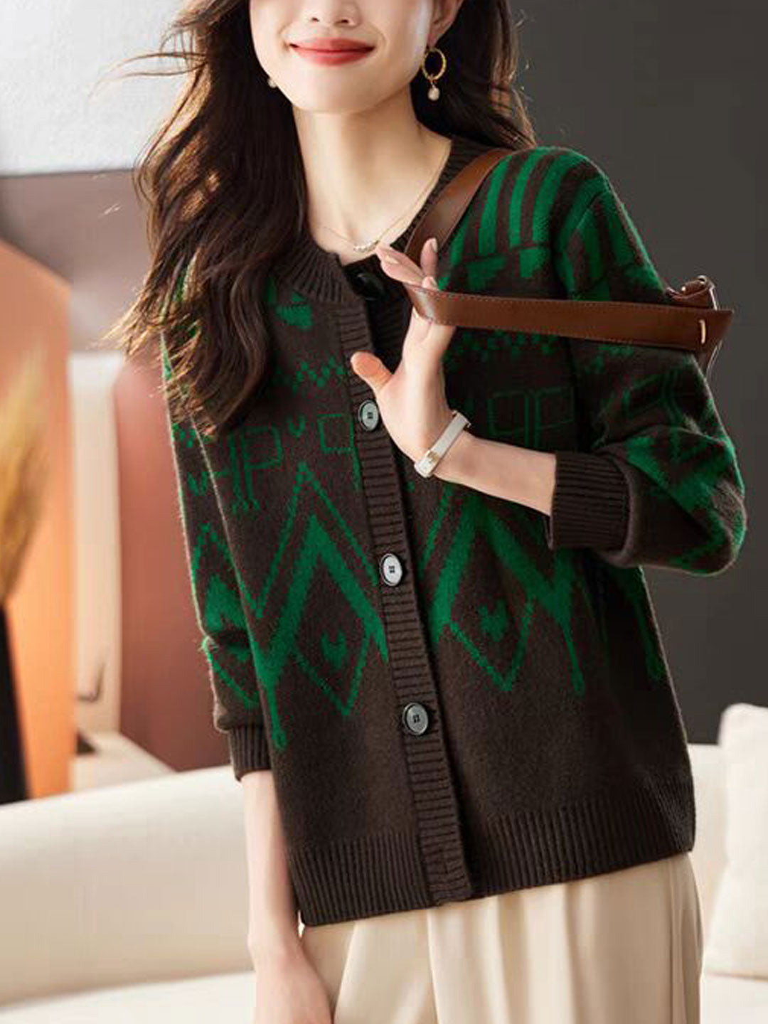 Maya Classic Crew Neck Knitted Cardigan