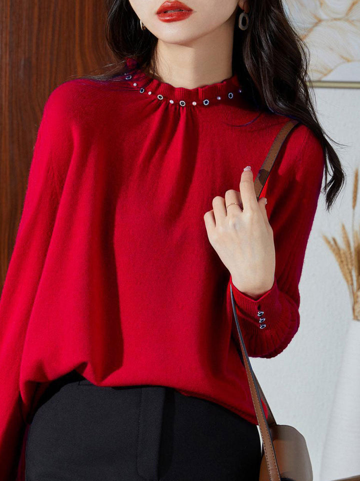 Genesis Elegant Auricular Collar Beaded Knitted Top