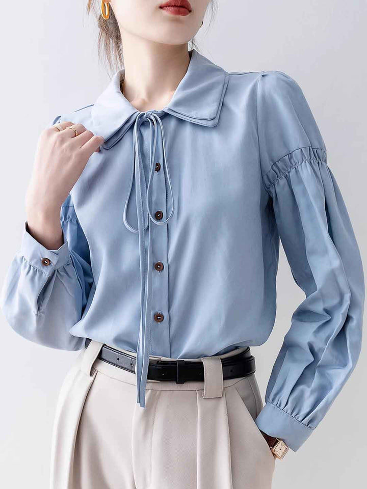 Hannah Classic Double Collar Tie Puff Sleeve Shirt