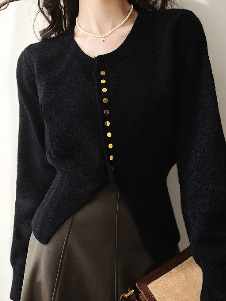 Claire Classic Crew Neck Solid Color Knitted Cardigan