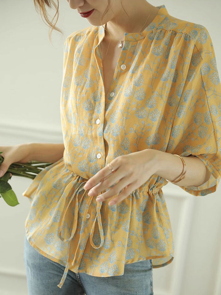 Sophia Loose V-Neck Floral Printed Blouse