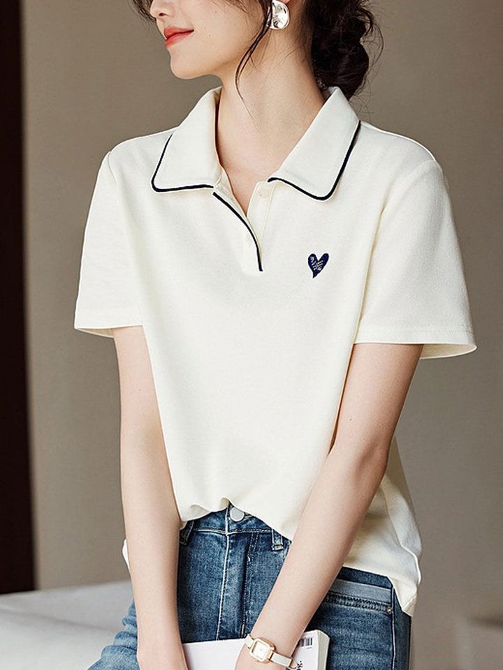 Anna Casual Polo Collar Hearted Top