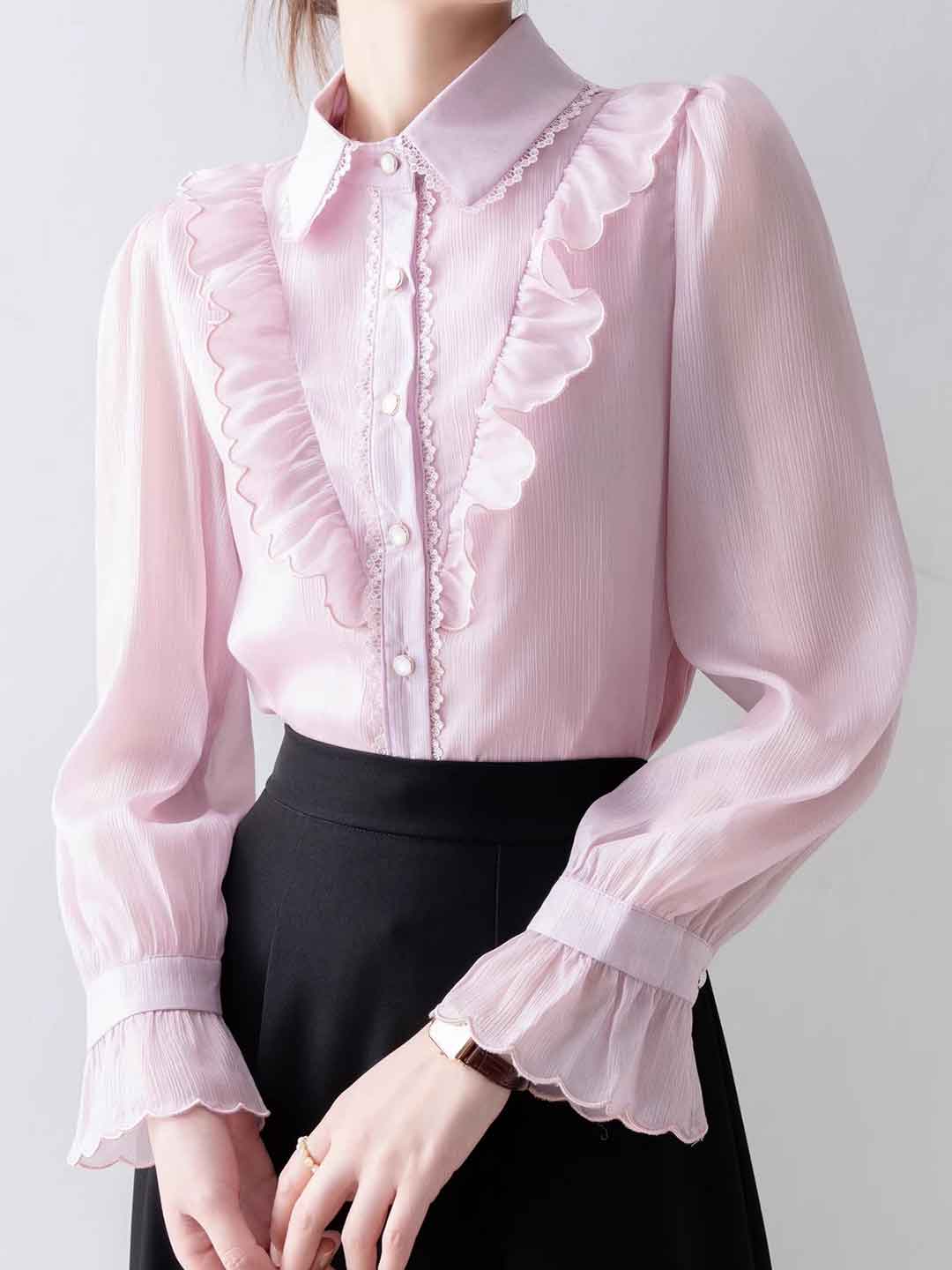 Emma Loose Doll Collar Flare Sleeve Ruffled Shirt