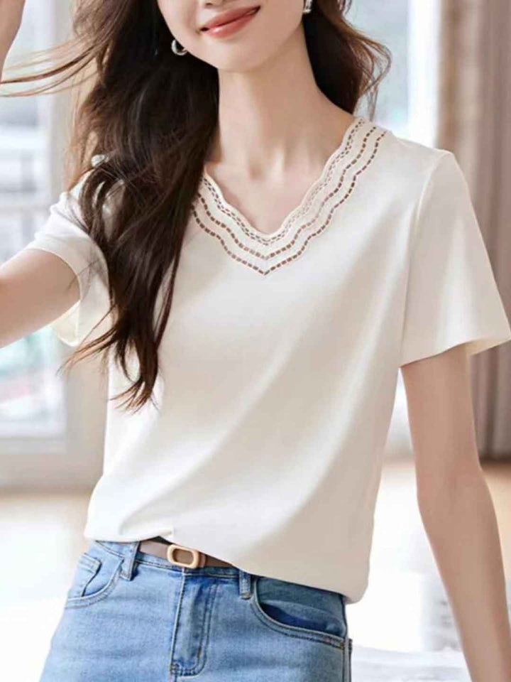 Avery Casual V-Neck Embroidered Top