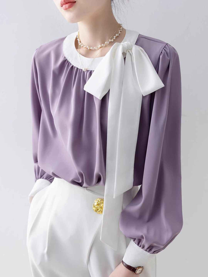 Alexis Elegant Crew Neck Bow Chiffon Shirt