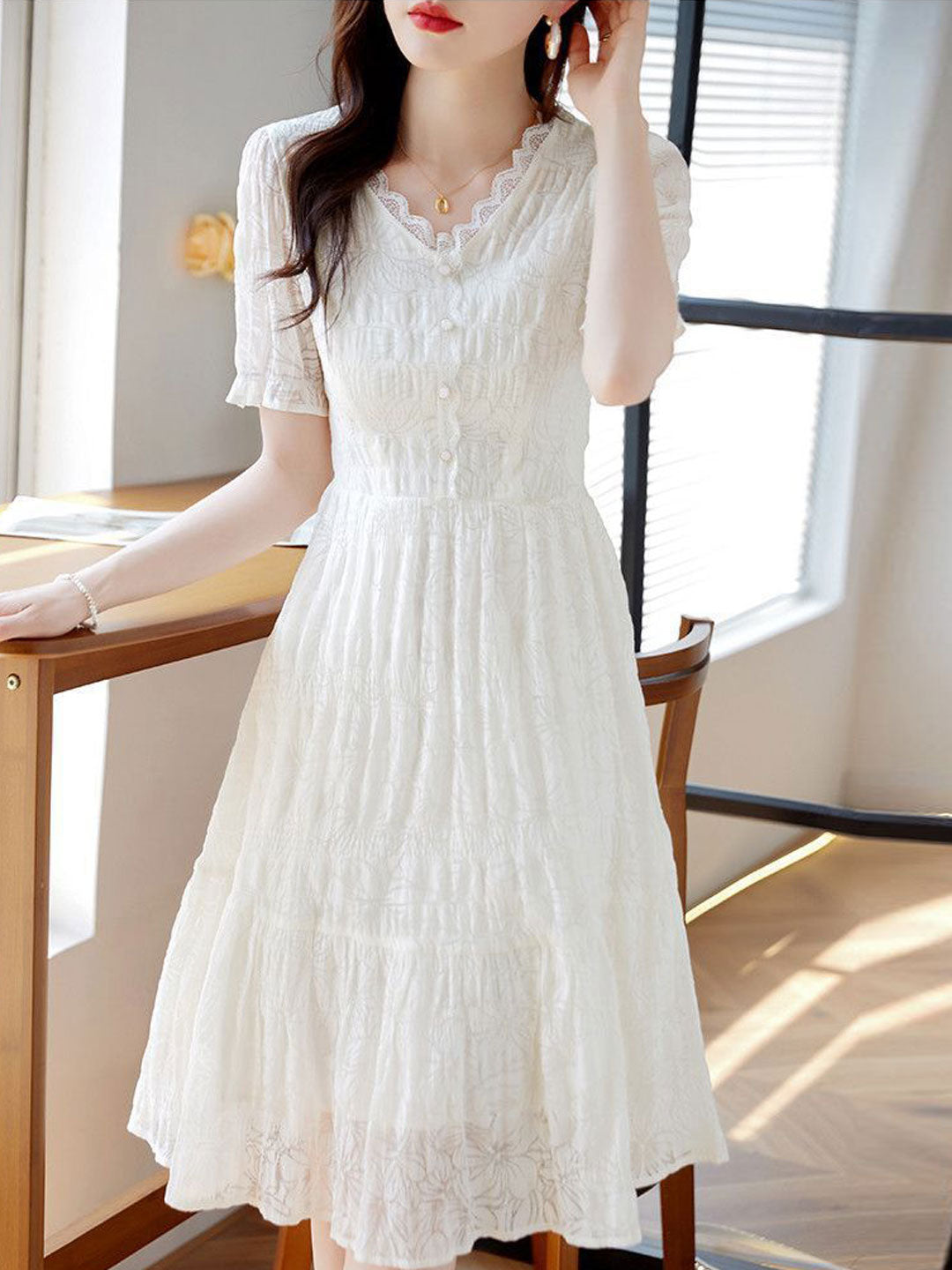 Ashley Elegant V-Neck Lace Patchwork Dress