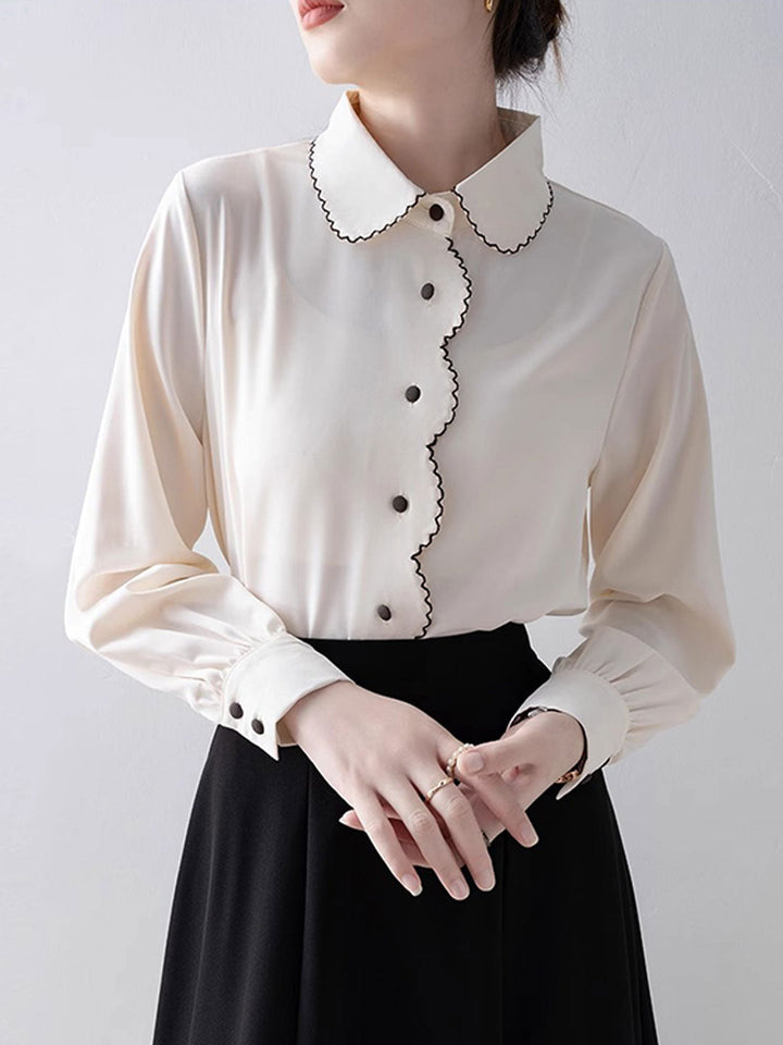 Charlotte Classic Doll Collar Lantern Sleeve Chiffon Shirt