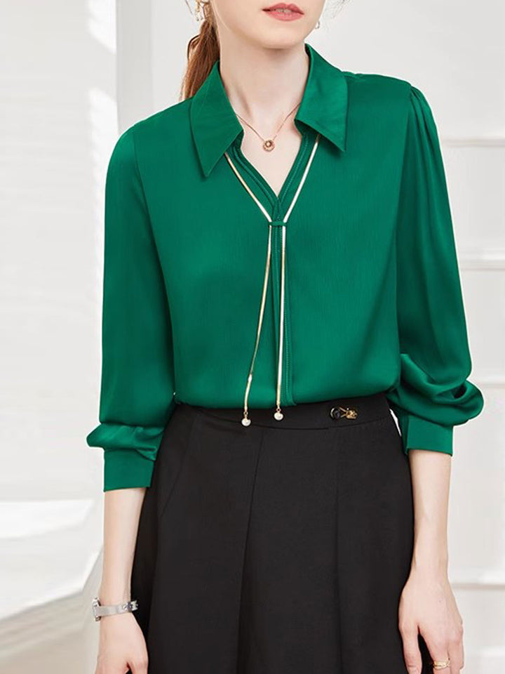 Claire Elegant V-Neck Satin Shirt